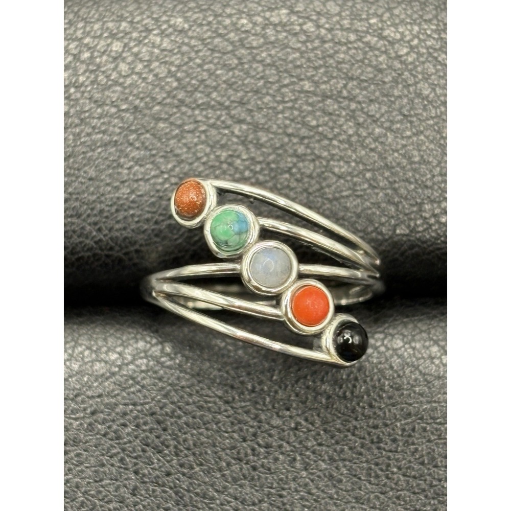 New Condition Sterling Silver Mult Gemstone Ring Size 7 Turquoise E11